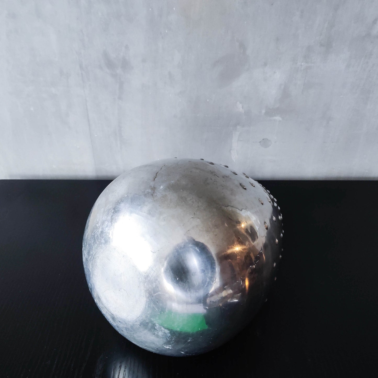 Large vintage 1990s silver pressed metal hobnail studded dimple vase Leon Fontier style