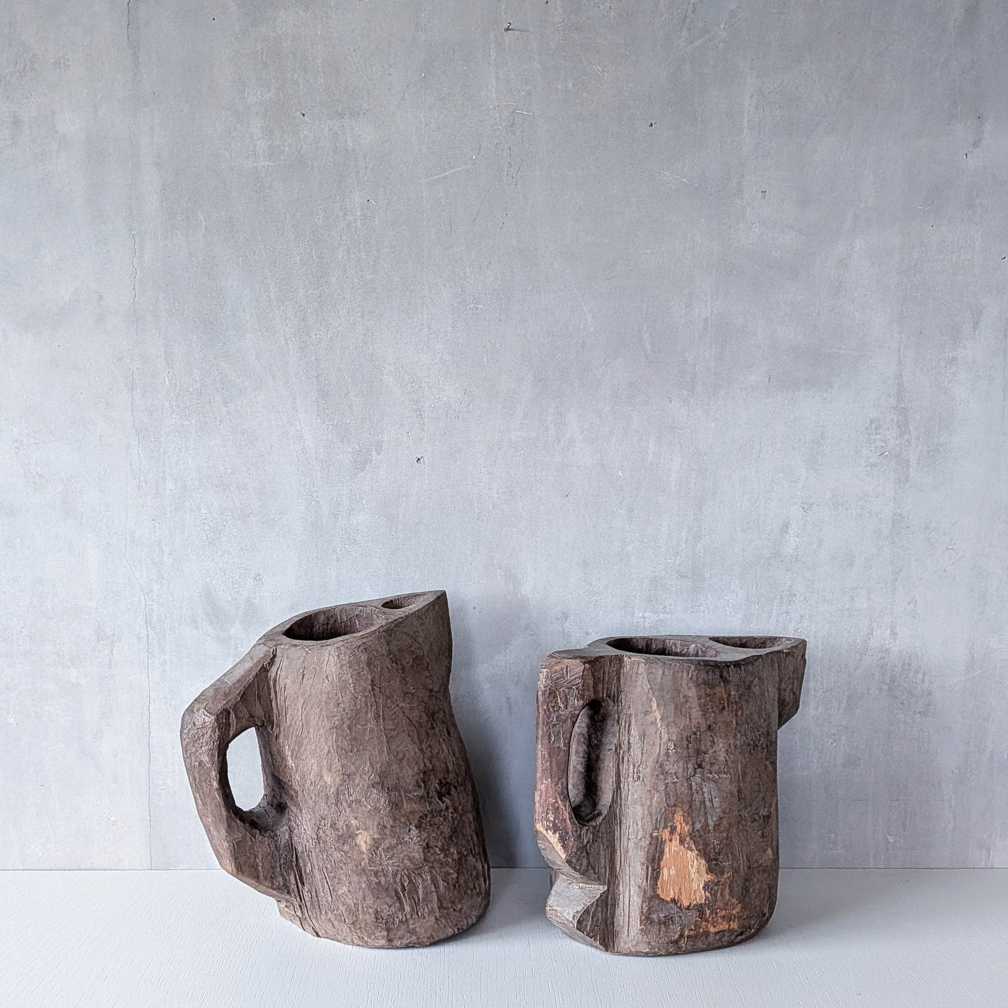 Folk art sculptural heavy hardwood chainsaw cut carved jug 2