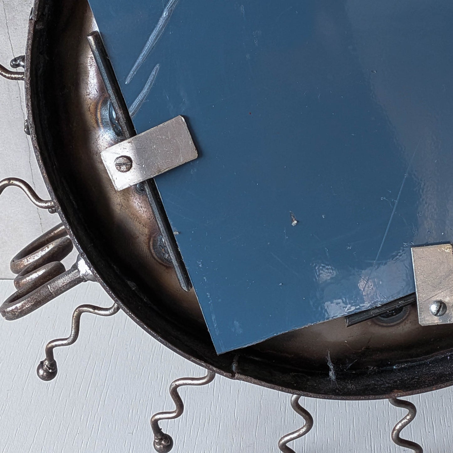 Vintage artisan metalwork welded steel sun ray mirror candle sconce