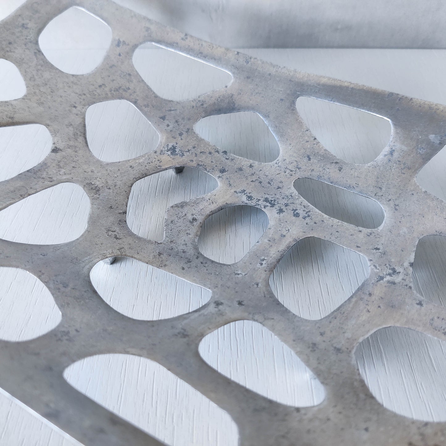 Vintage 1990s cast aluminium footed centrepiece bowl platter with cut out abstract motifs