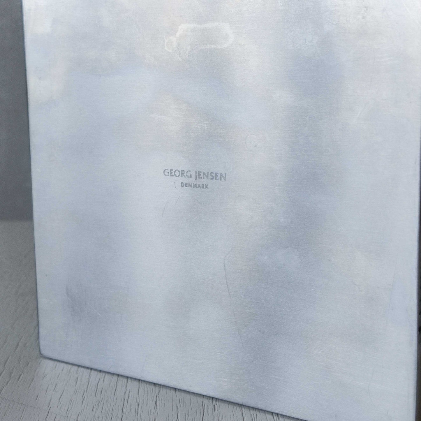 Georg Jensen Matrix stainless steel gridded cube vase designed by Monica Förster