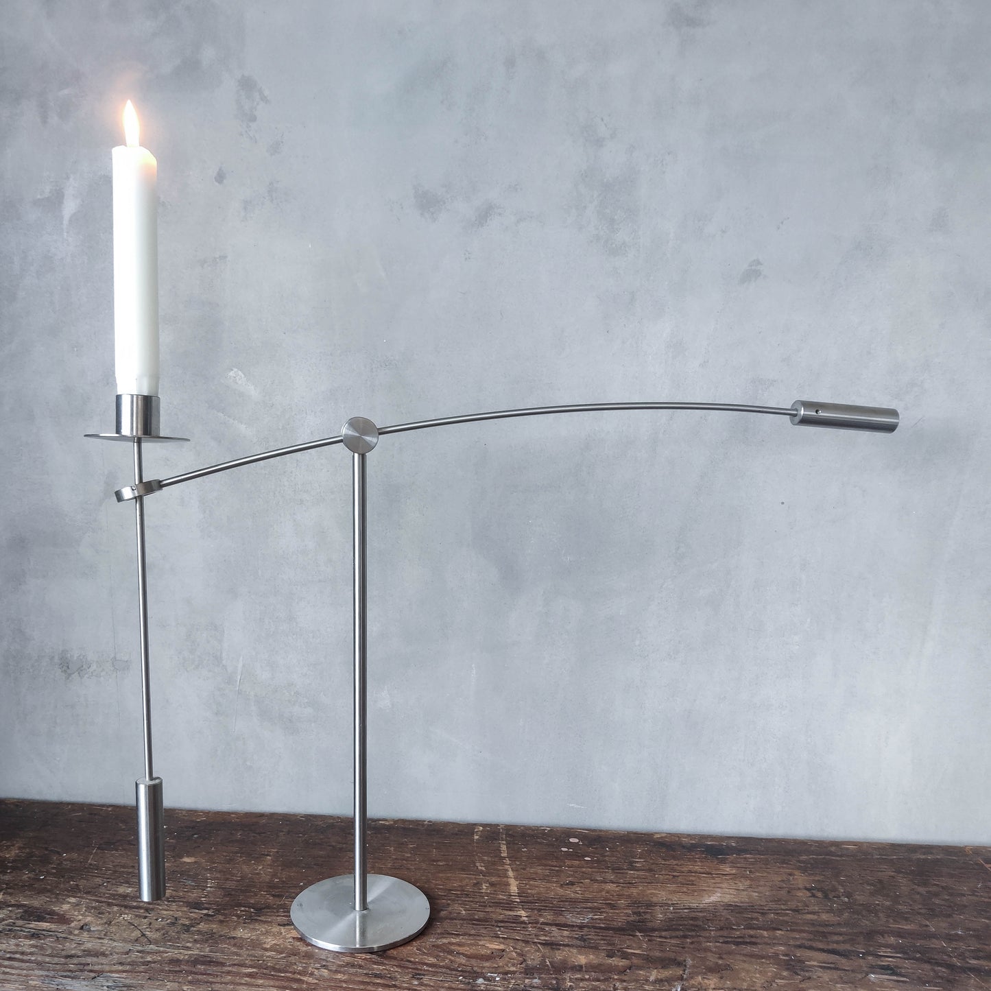 Vintage 1990s steel Duo Design "Libra" kinetic counterweight candle holder Dutch