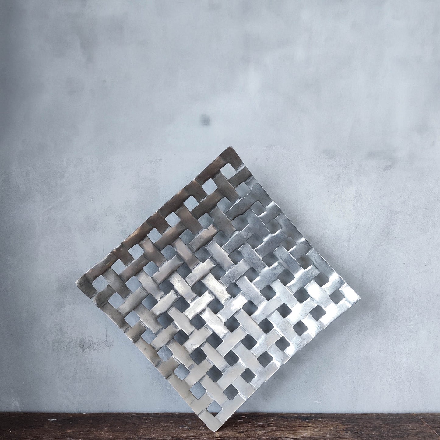 Vintage cast aluminium platter tray fruit bowl lattice weave centrepiece