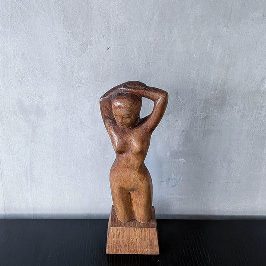 Mid century hand carved hardwood nude figure study on plinth base