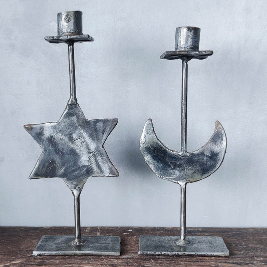 Welded celestial steel candle holders