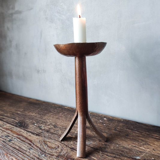 Arts and Crafts handmade hammered naive copper candle stick holder