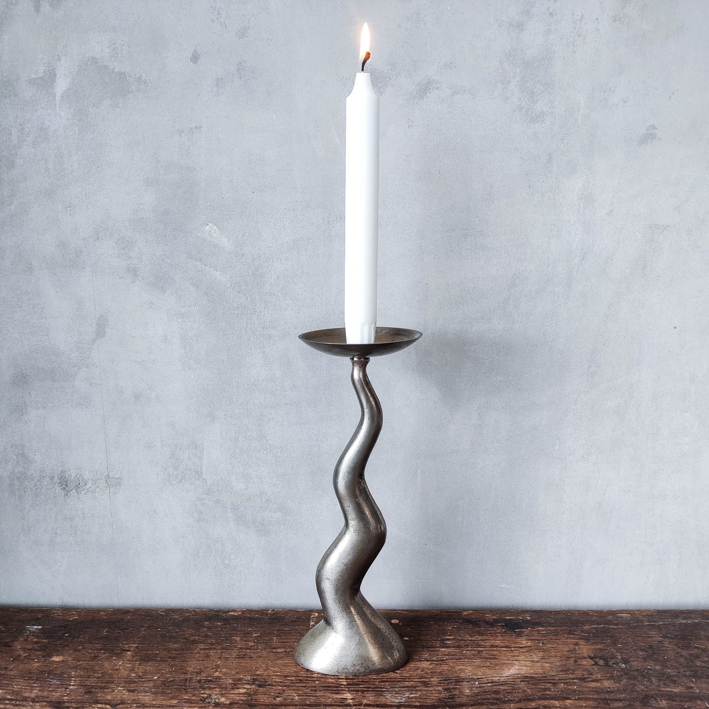 Vintage 90s cast aluminium candlestick candle holder wavy pricket top