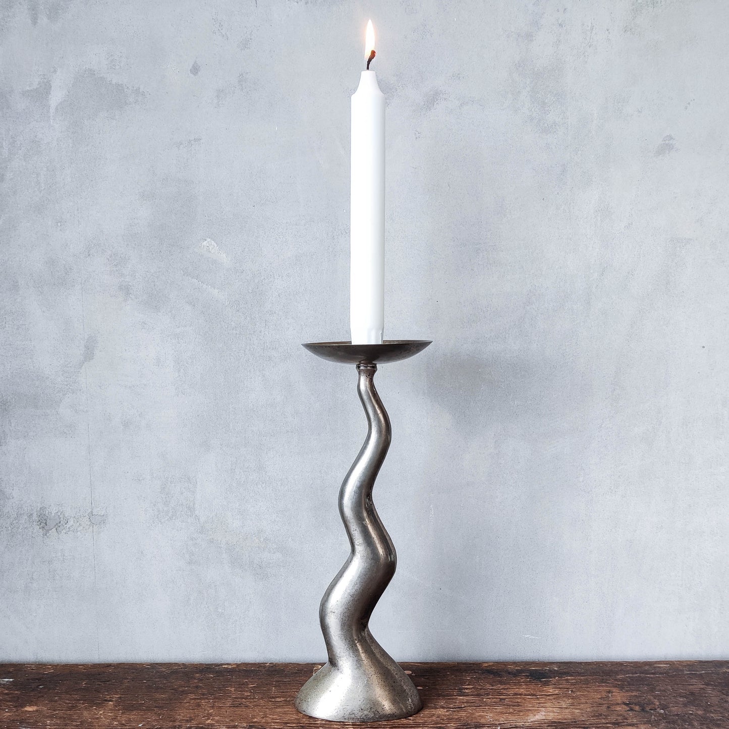 Vintage 90s cast aluminium candlestick candle holder wavy pricket top