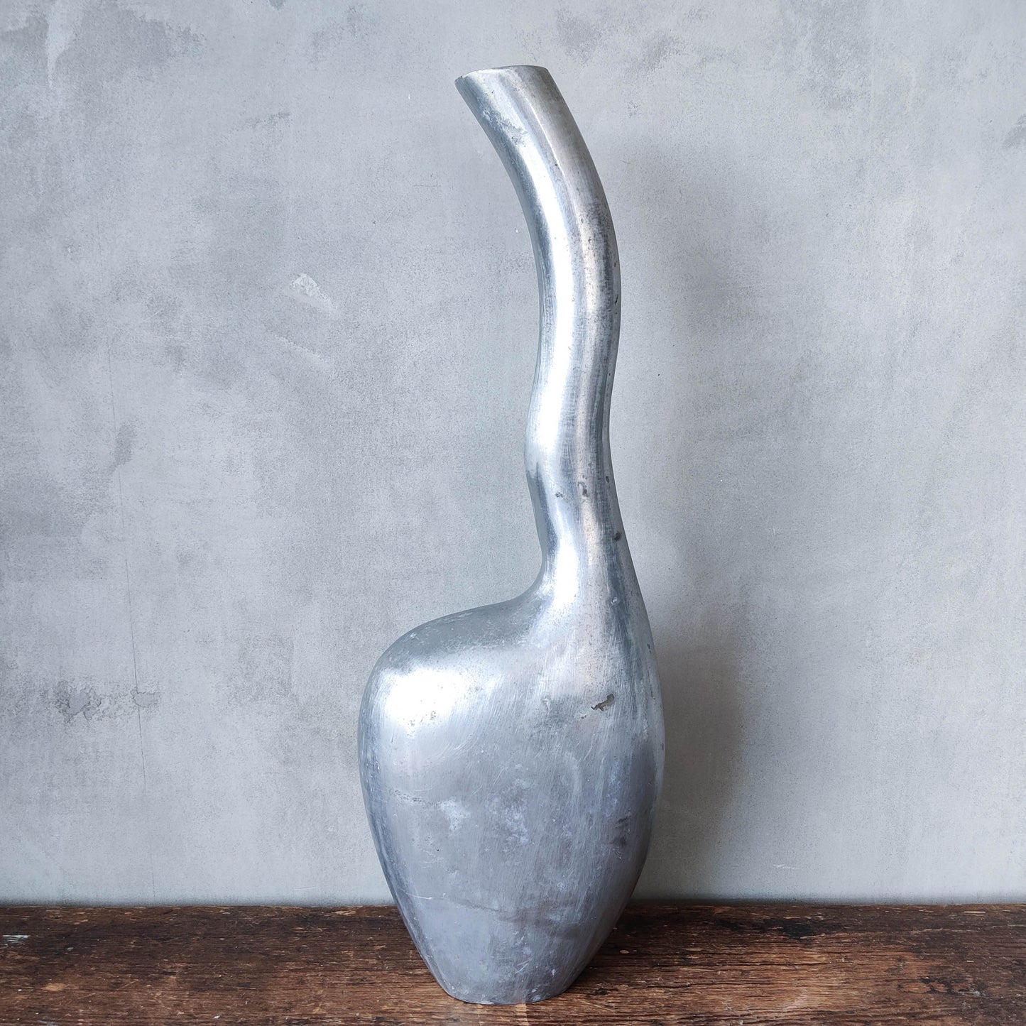 Vintage 90s sculptural cast aluminium vase vessel sculpture wavy 40cm