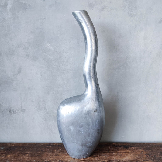 Vintage 80s 90s sculptural cast aluminium vase vessel sculpture wavy wiggle 40cm