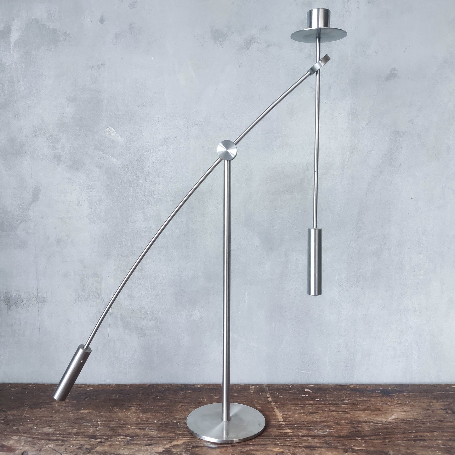 Vintage 1990s steel Duo Design "Libra" kinetic counterweight candle holder Dutch