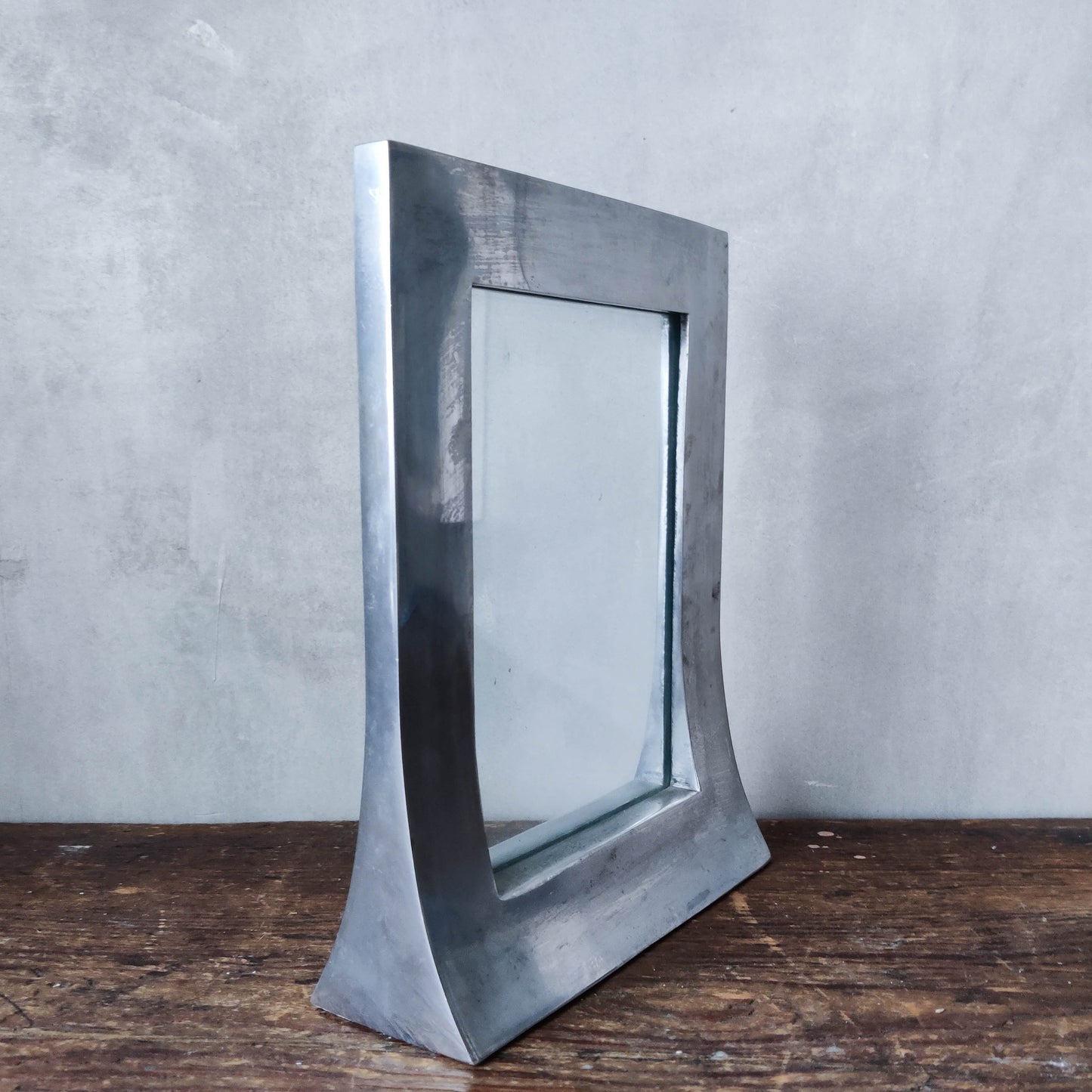 Vintage modernist cast aluminium freestanding double sided sculptural frame