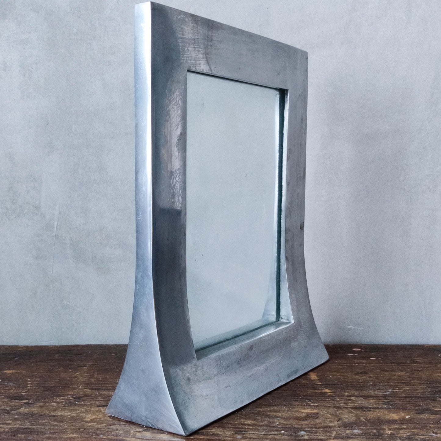 Vintage modernist cast aluminium freestanding double sided sculptural frame