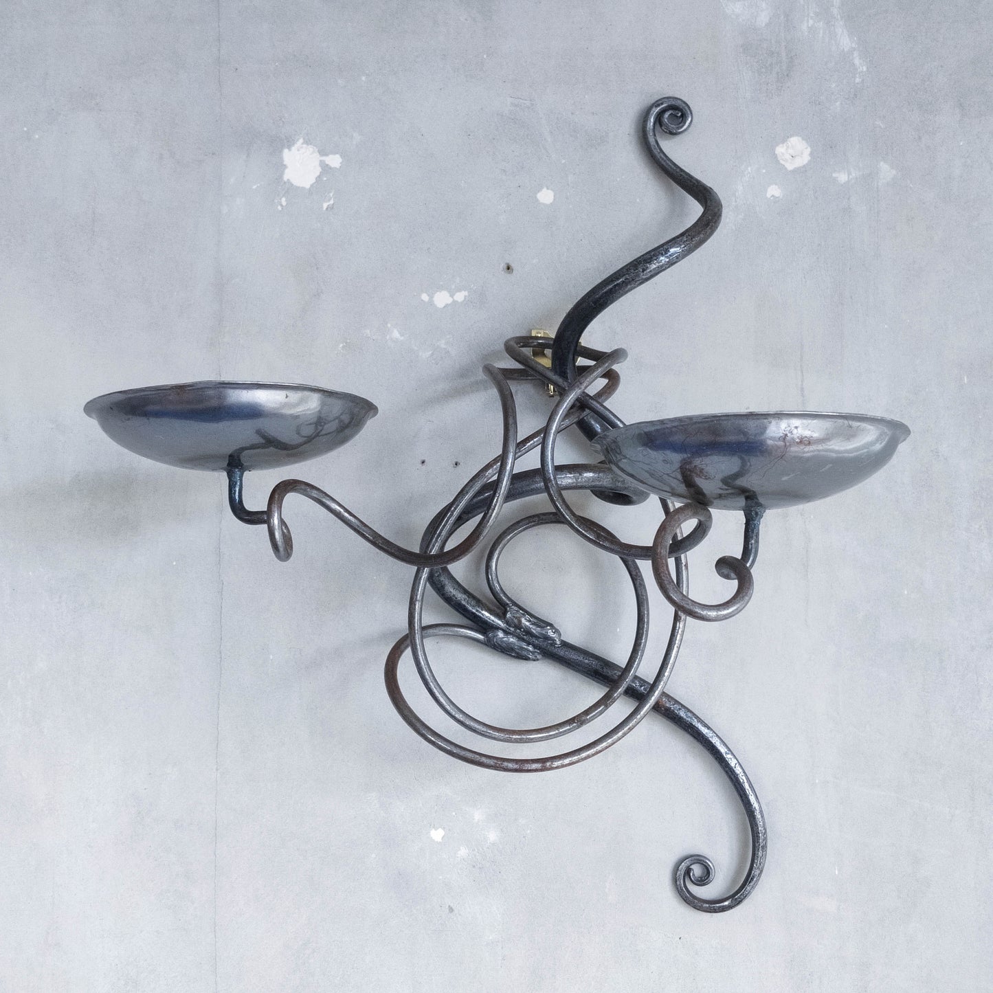 Vintage forged welded steel twisty spiral entwined candelabra sconce