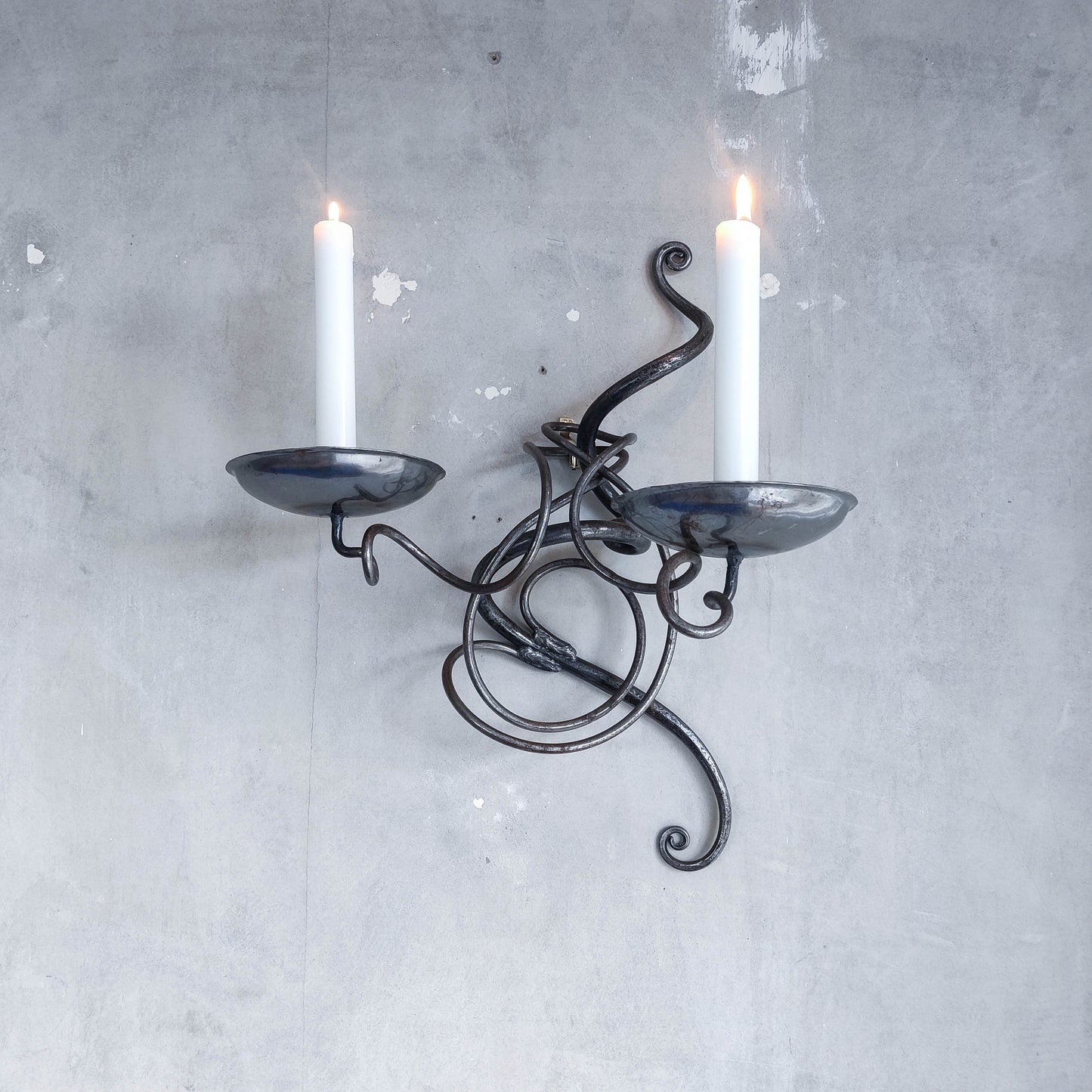 Vintage forged welded steel twisty spiral entwined candelabra sconce