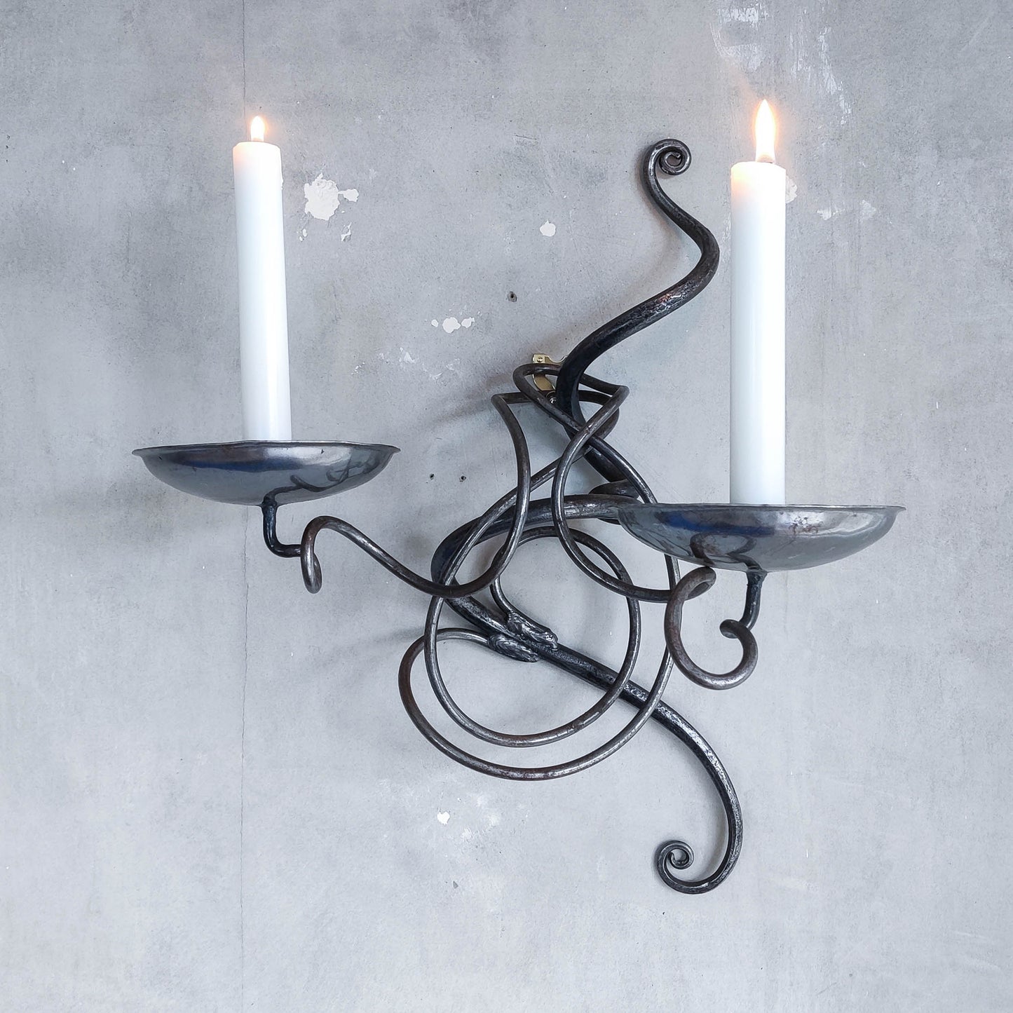 Vintage forged welded steel twisty spiral entwined candelabra sconce