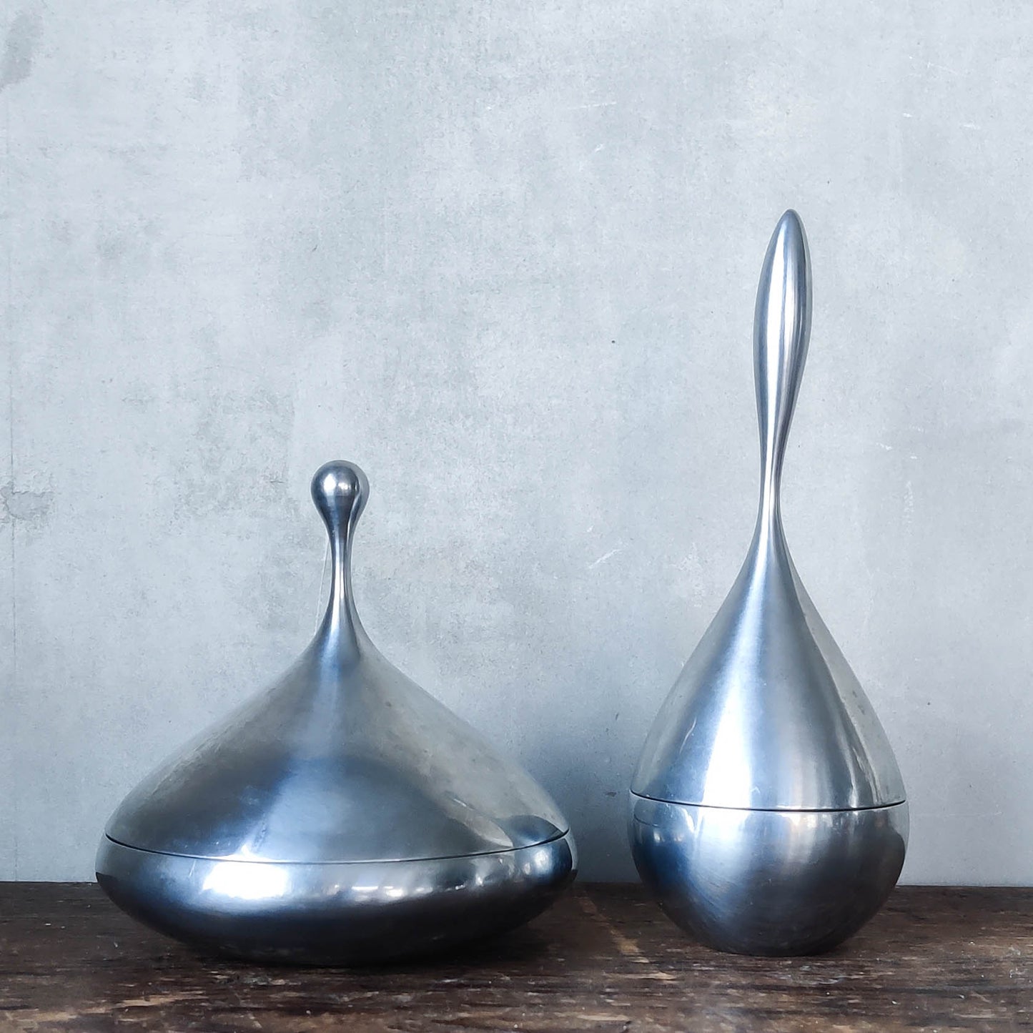 Vintage 2 x cast aluminium jewellery flacon trinket box pot Louise Christ Danish