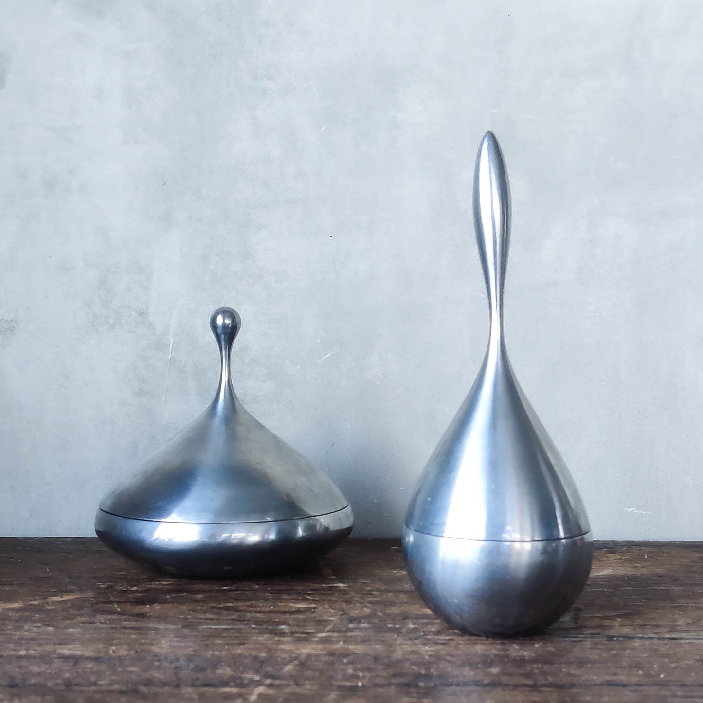 Vintage 2 x cast aluminium jewellery flacon trinket box pot Louise Christ Danish