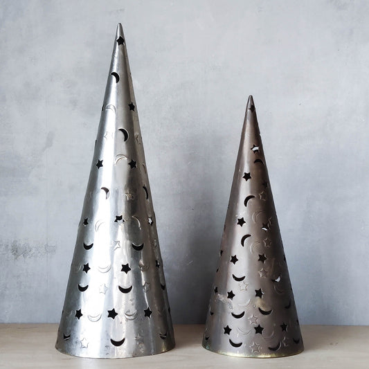 2 x vintage celestial metal cone candle tea light covers lantern holder sun moon