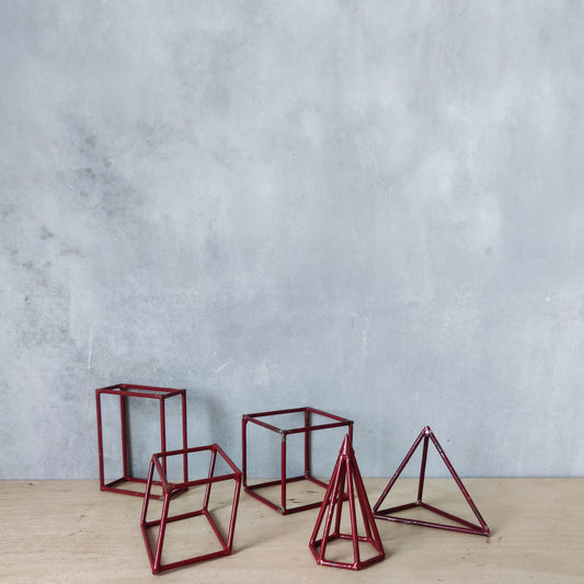 Vintage set of 5 geometric steel wire red 1950s shapes models teaching modernist