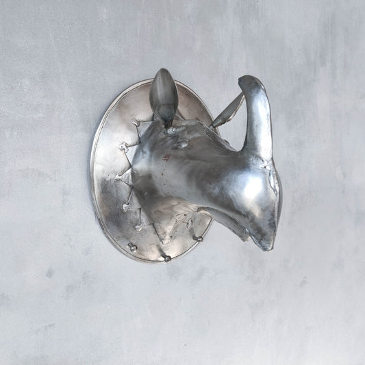 Whimsical welded steel metal sculptural rhino head handmade wall hooks
