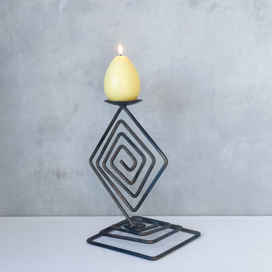 Vintage 00s spiral wire steel forge brutalist metalwork candle holder sculptural