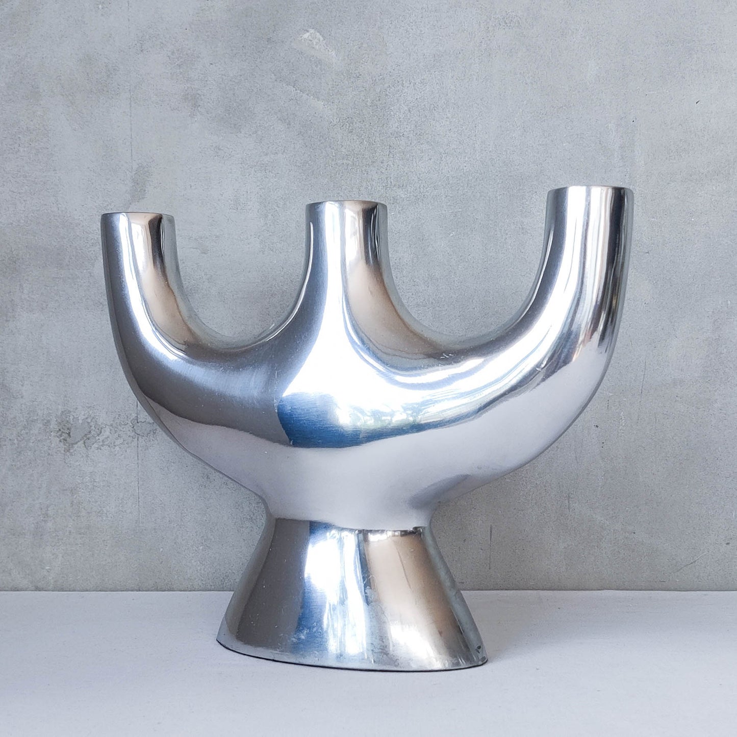 Vintage 00s sculptural cast aluminium modernist form tulip trio vase