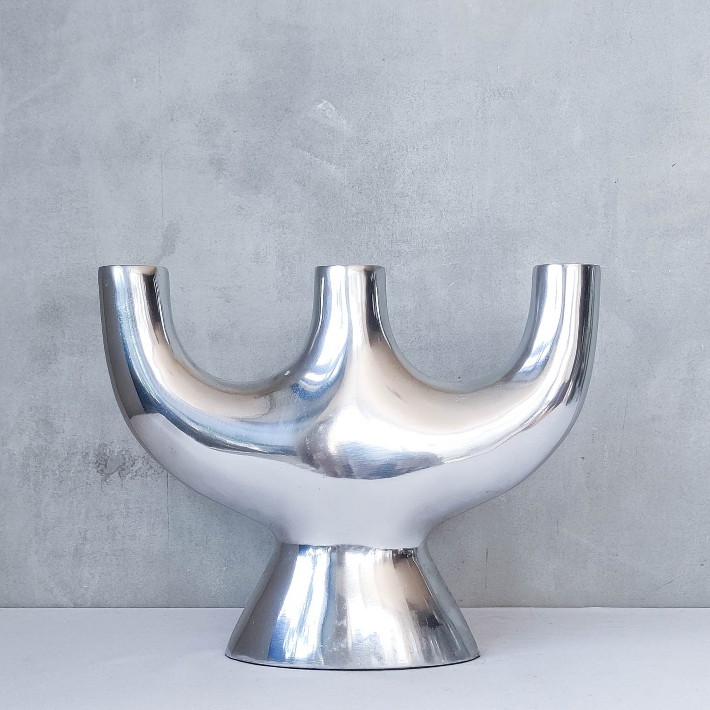 Vintage 00s sculptural cast aluminium modernist form tulip trio vase