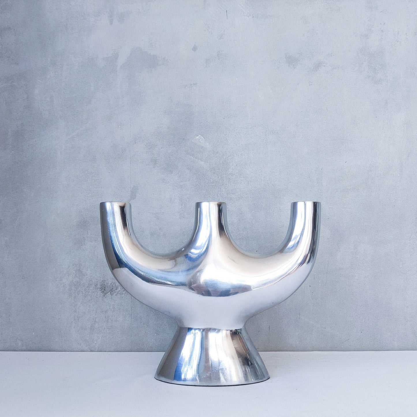 Vintage 00s sculptural cast aluminium modernist form tulip trio vase