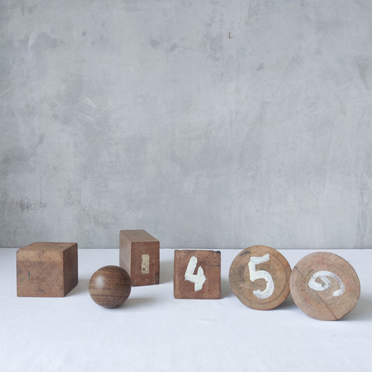 Set of 1950s teaching drawing wooden geometric models