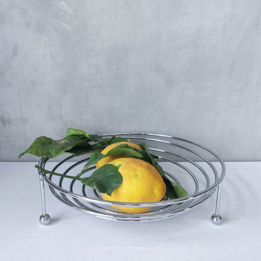 Post modern style spiral ball footed metal fruit bowl