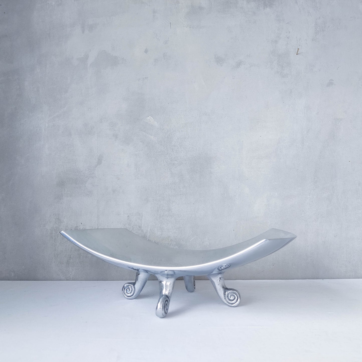 Vintage cast aluminium silver fruit bowl footed centerpiece with spiral feet