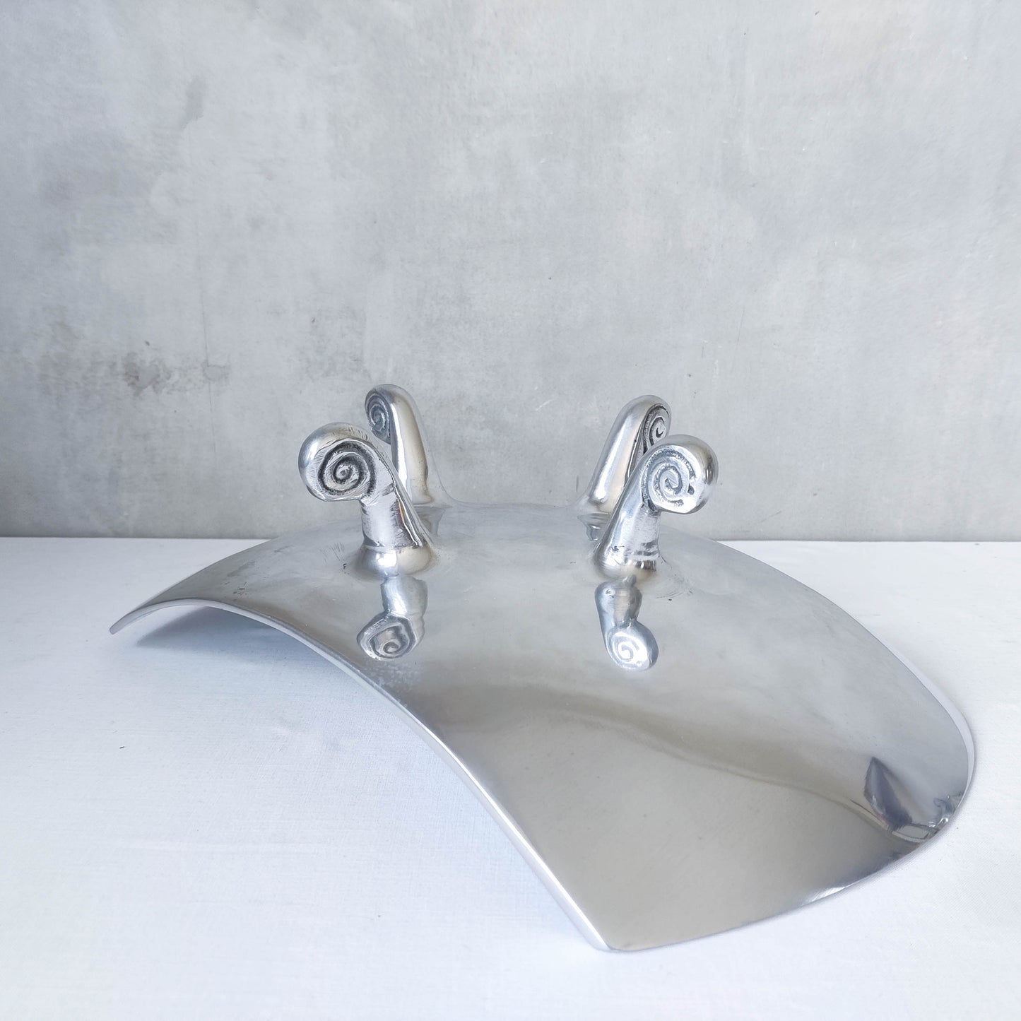 Vintage cast aluminium silver fruit bowl footed centerpiece with spiral feet