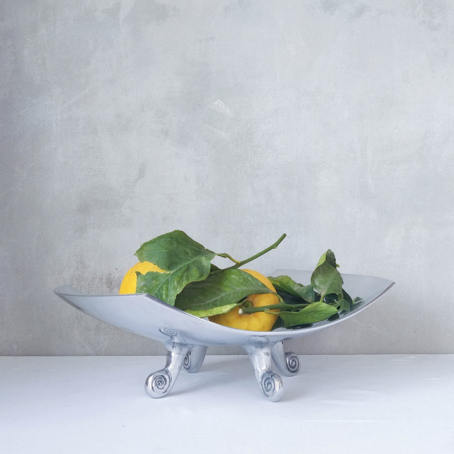 Vintage cast aluminium silver fruit bowl footed centerpiece with spiral feet