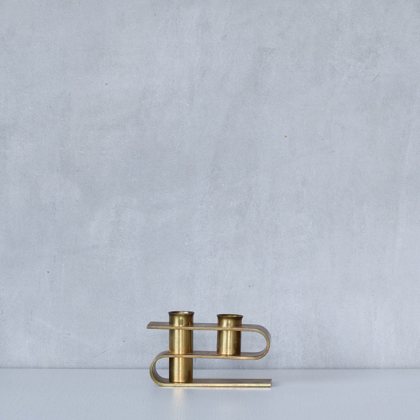 Vintage Scandinavian style sculptural S shaped candle holder brass mid century