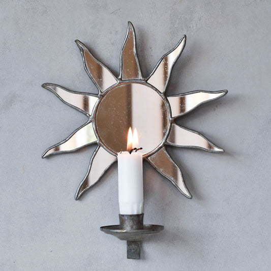 Vintage handmade leaded sun sunburst mirror candle holder sconce wall Hoskin