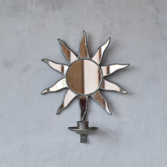 Vintage handmade leaded sun sunburst mirror candle holder sconce wall Hoskin