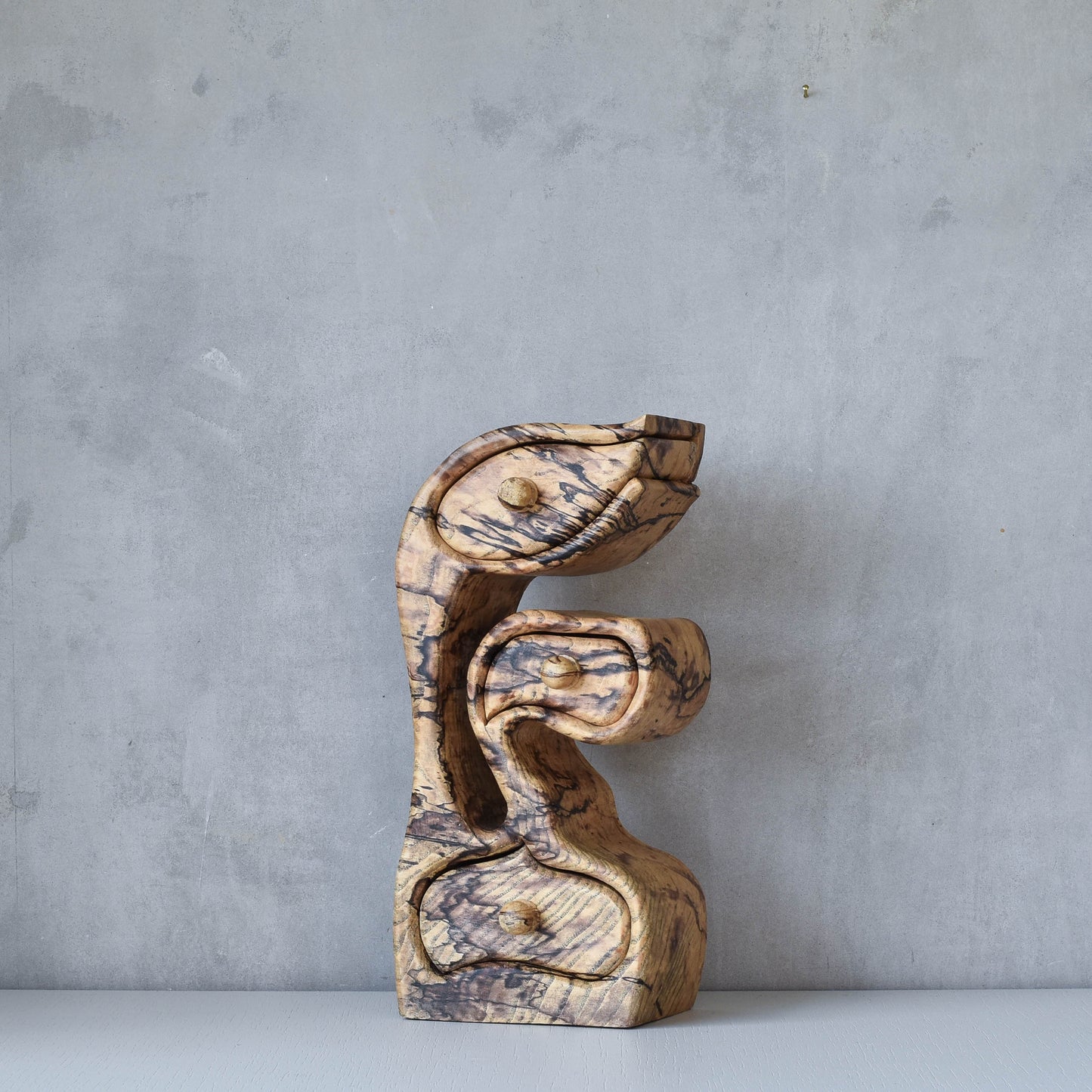 Vintage organic sculptural form jewellery trinket drawers chest spalted beech