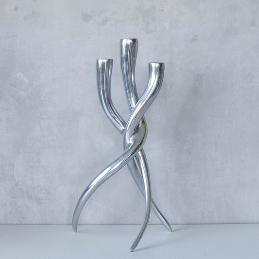 Cast aluminium brutalist style twisted sculptural candelabra