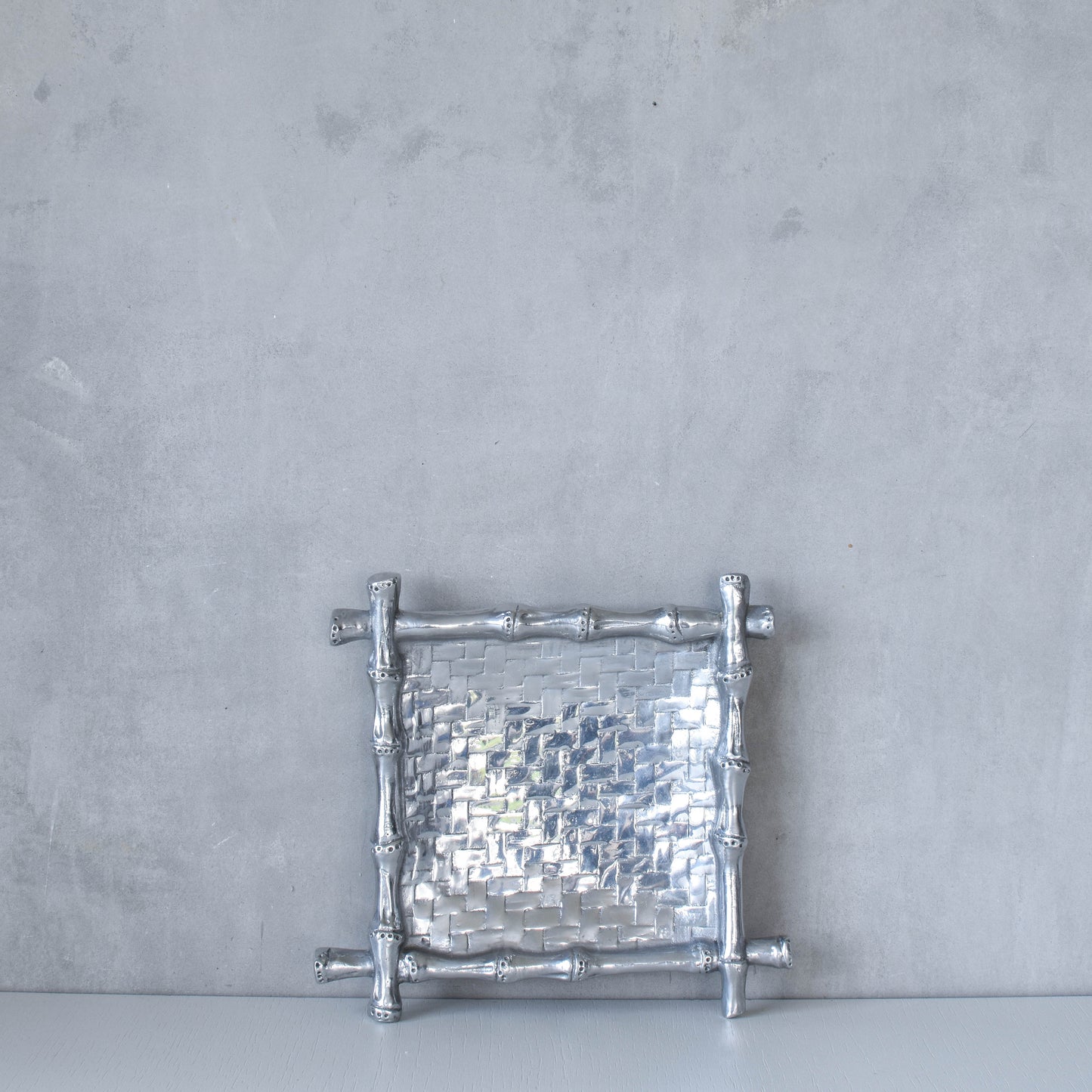 Vintage modernist Mariposa 1990s Mexico bamboo cast aluminium tray dish vide poche