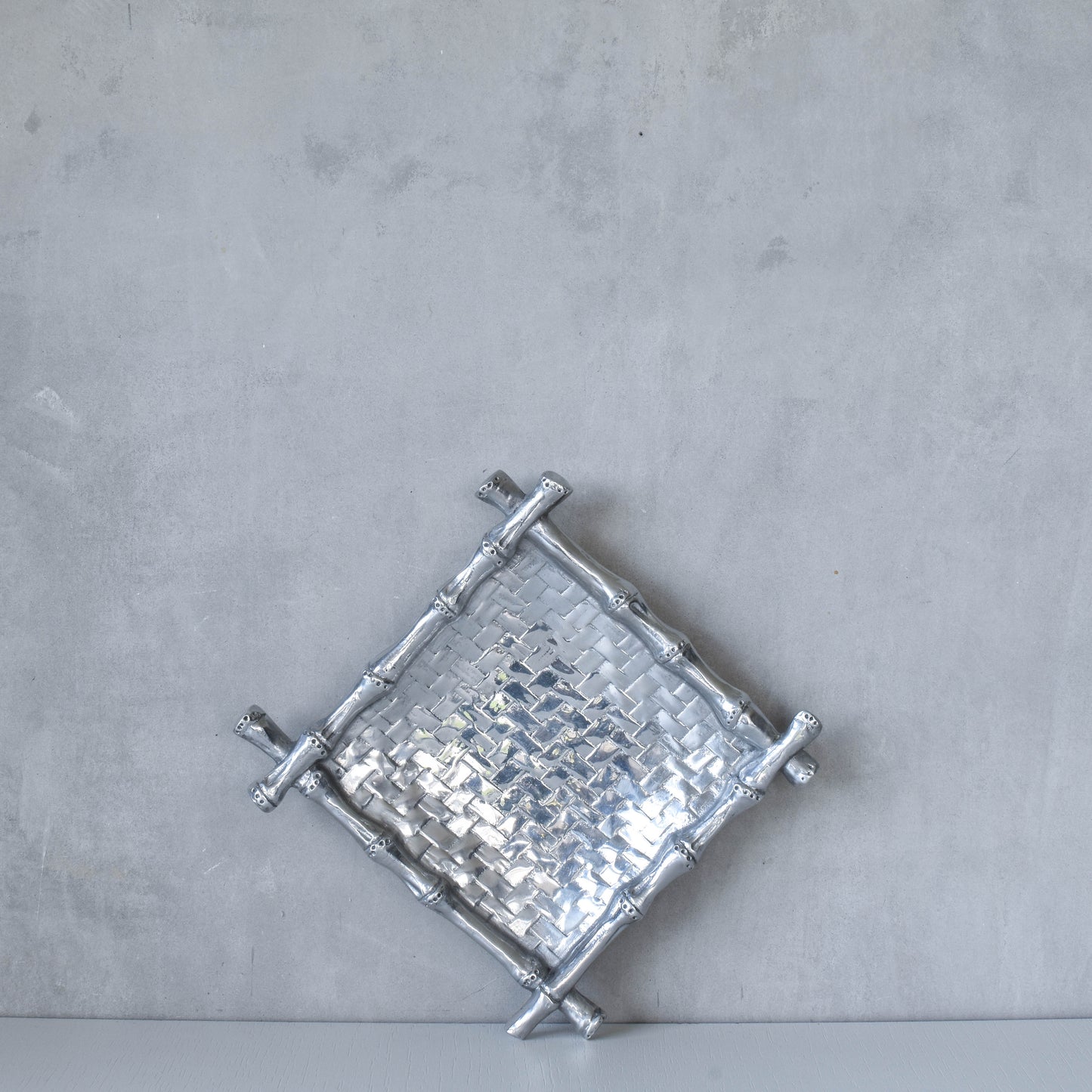 Vintage modernist Mariposa 1990s Mexico bamboo cast aluminium tray dish vide poche