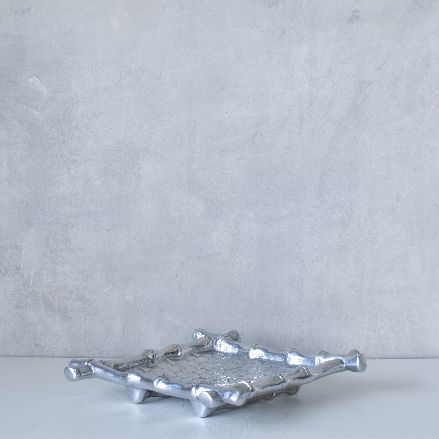 Vintage modernist Mariposa 1990s Mexico bamboo cast aluminium tray dish vide poche