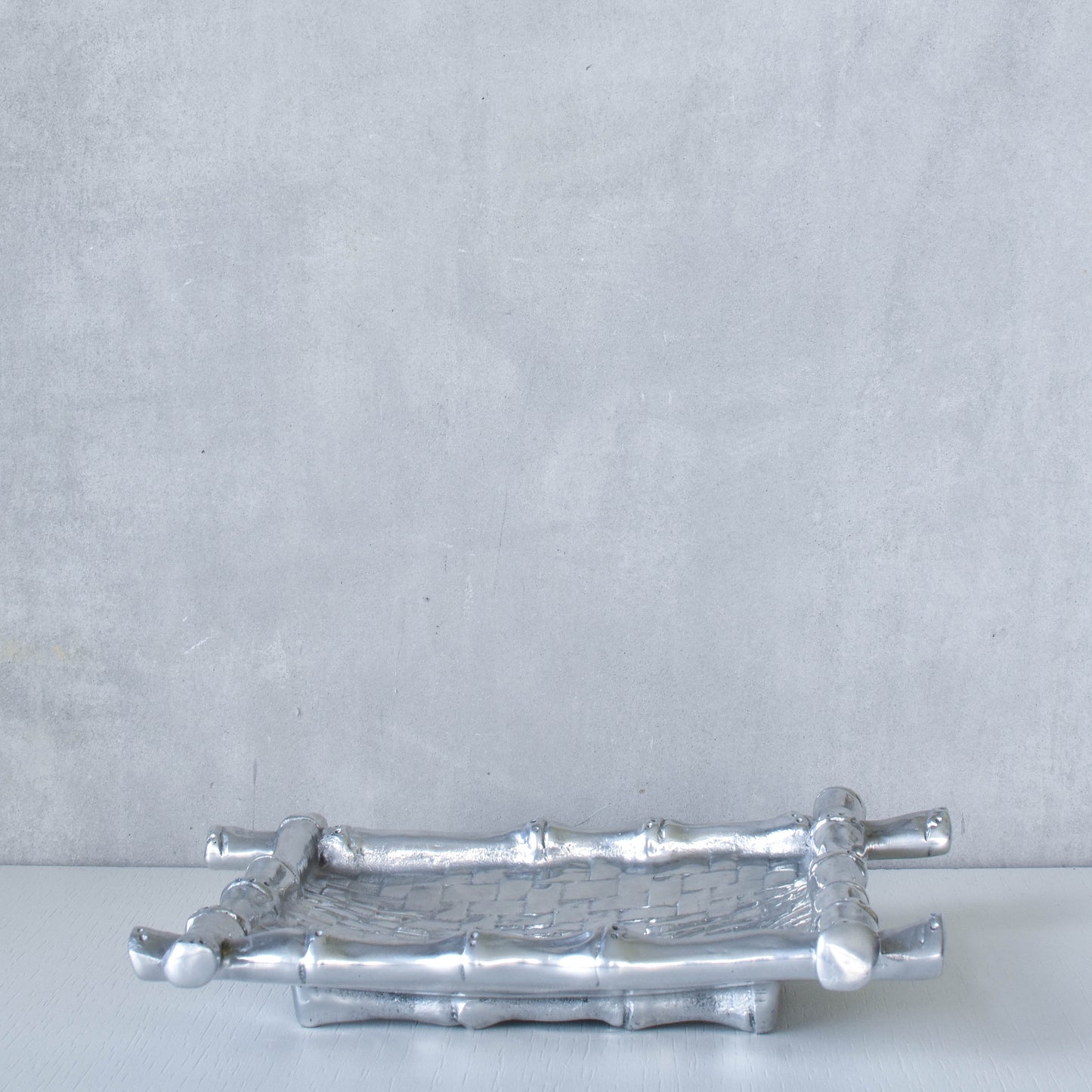 Vintage modernist Mariposa 1990s Mexico bamboo cast aluminium tray dish vide poche