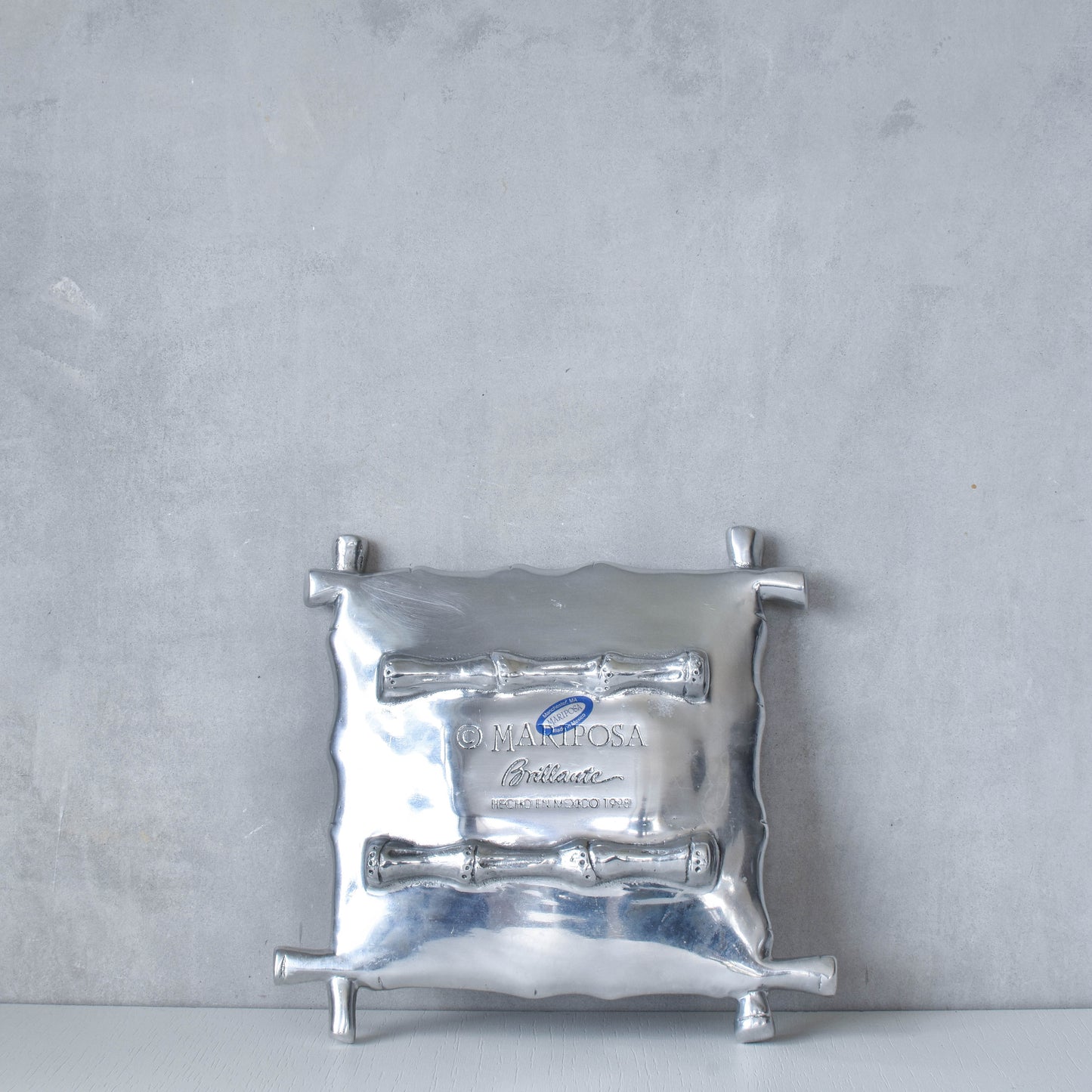 Vintage modernist Mariposa 1990s Mexico bamboo cast aluminium tray dish vide poche