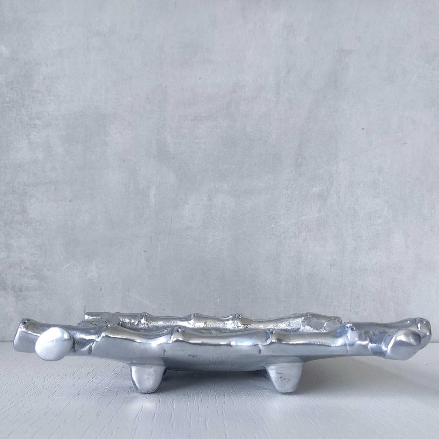 Vintage modernist Mariposa 1990s Mexico bamboo cast aluminium tray dish vide poche