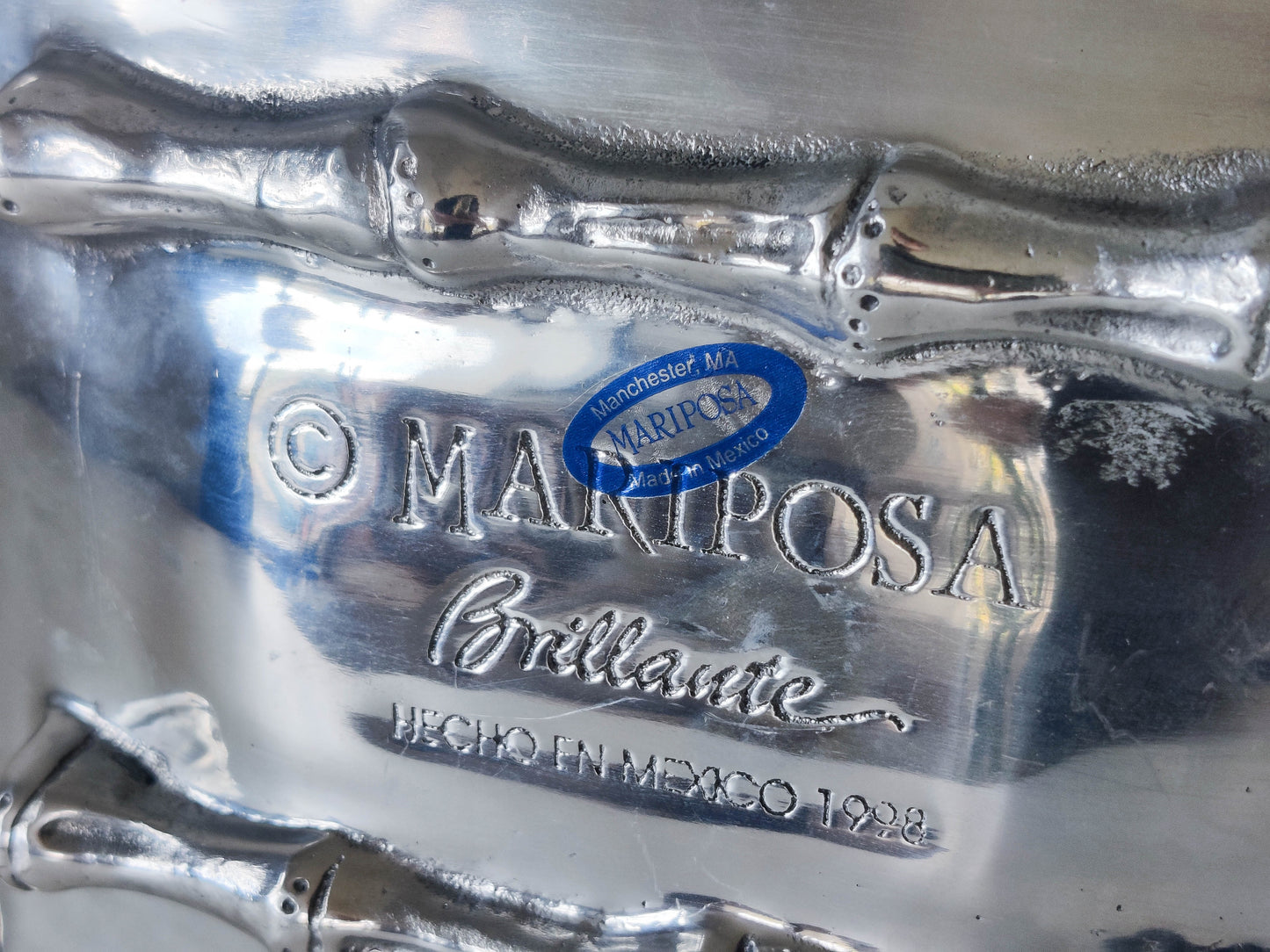 Vintage modernist Mariposa 1990s Mexico bamboo cast aluminium tray dish vide poche