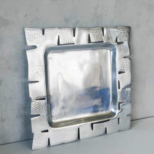 Vintage cast aluminium tray centerpiece silver modernist style