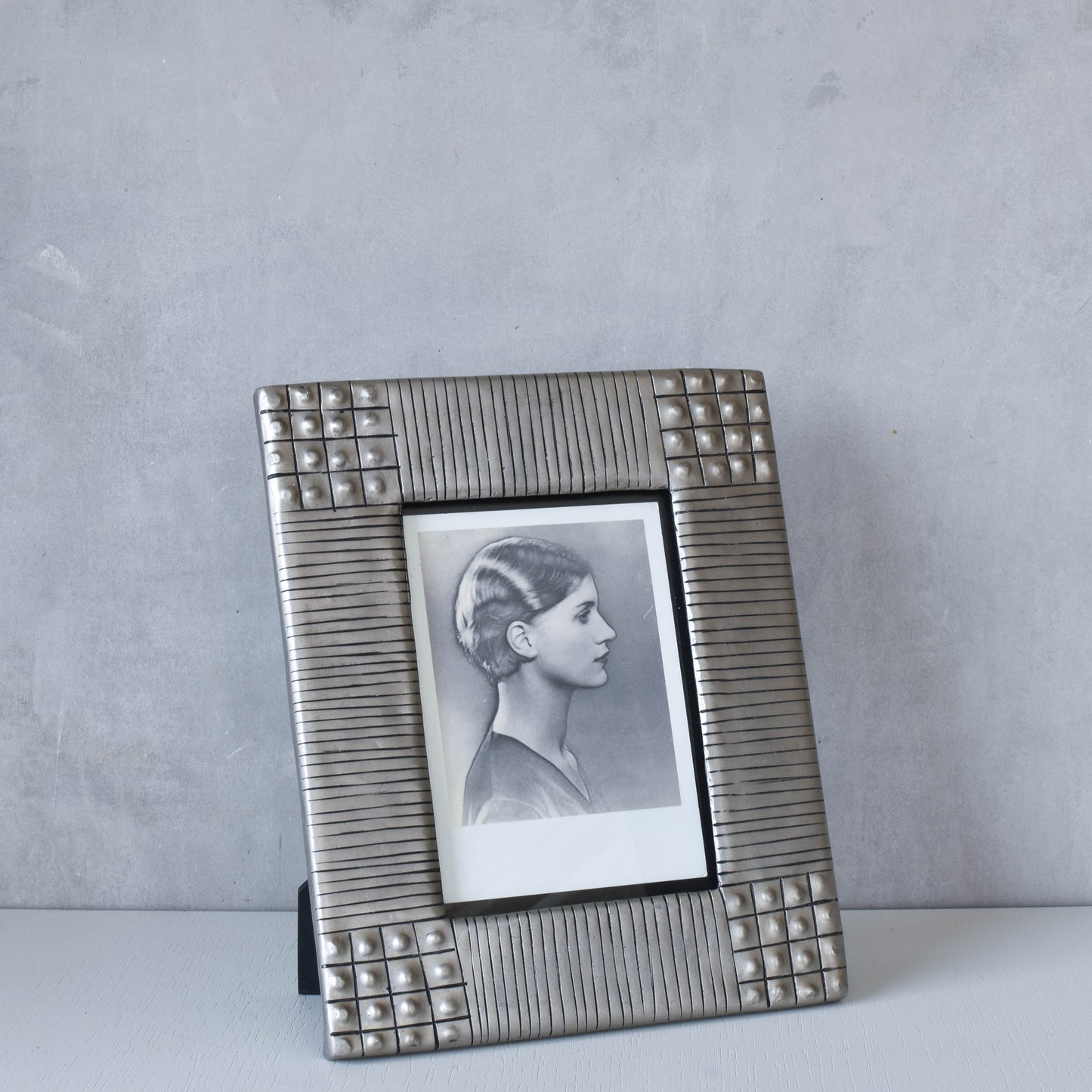 Vintage 1990s cast aluminium inscribed silver metal photo picture frame