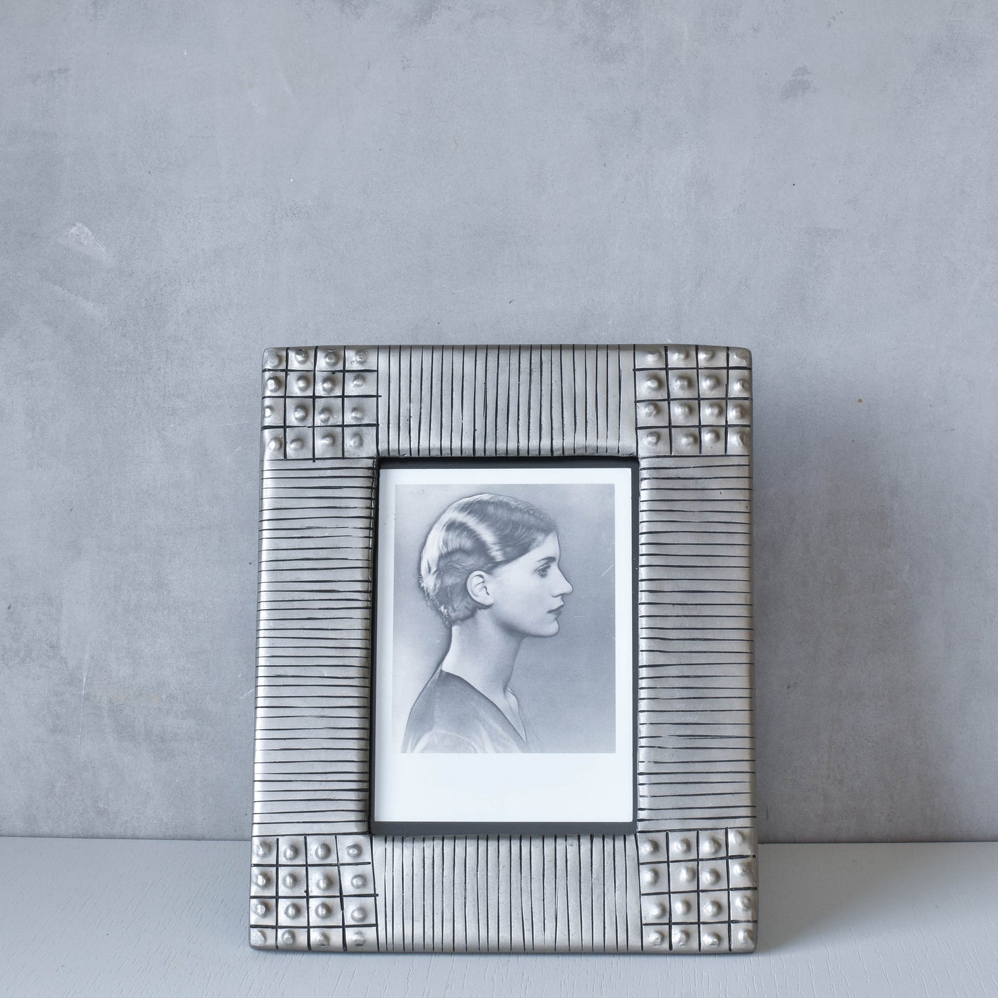 Vintage 1990s cast aluminium inscribed silver metal photo picture frame