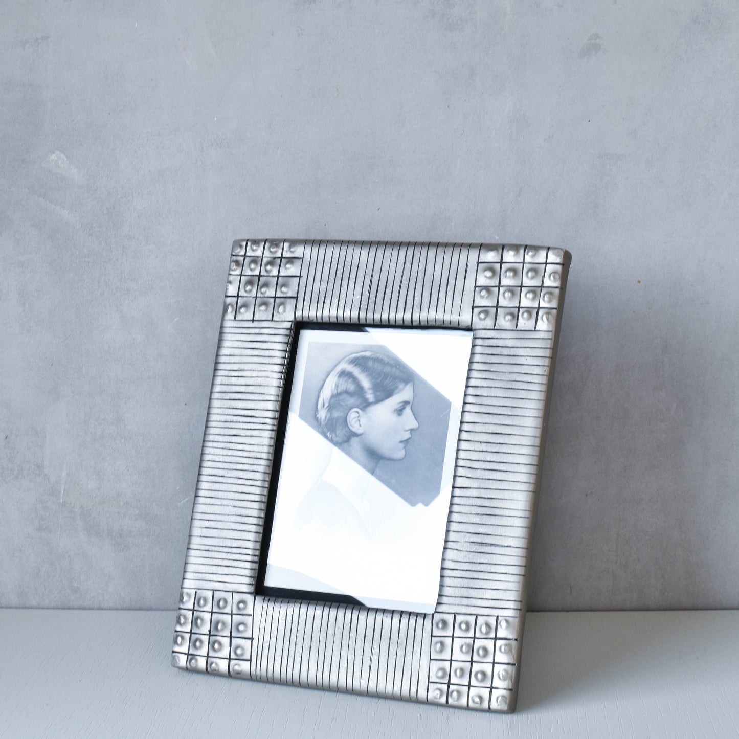 Vintage 1990s cast aluminium inscribed silver metal photo picture frame